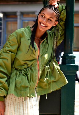 Free People Parachute Sport Jacket Slouchy Swingy Army Green