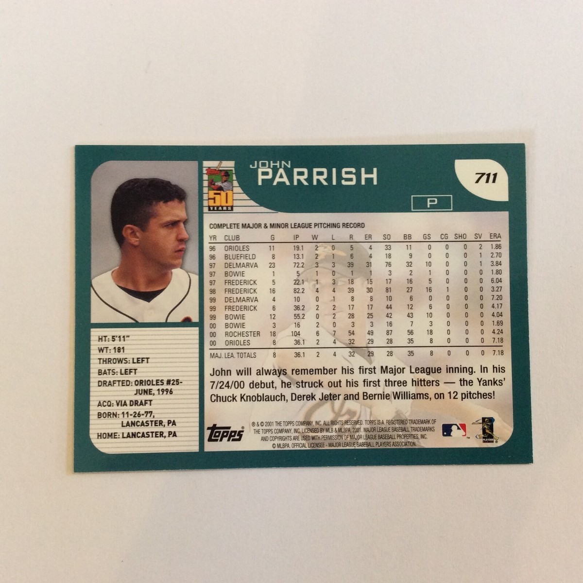 2001 Topps #711 John Parrish Baltimore Orioles | eBay