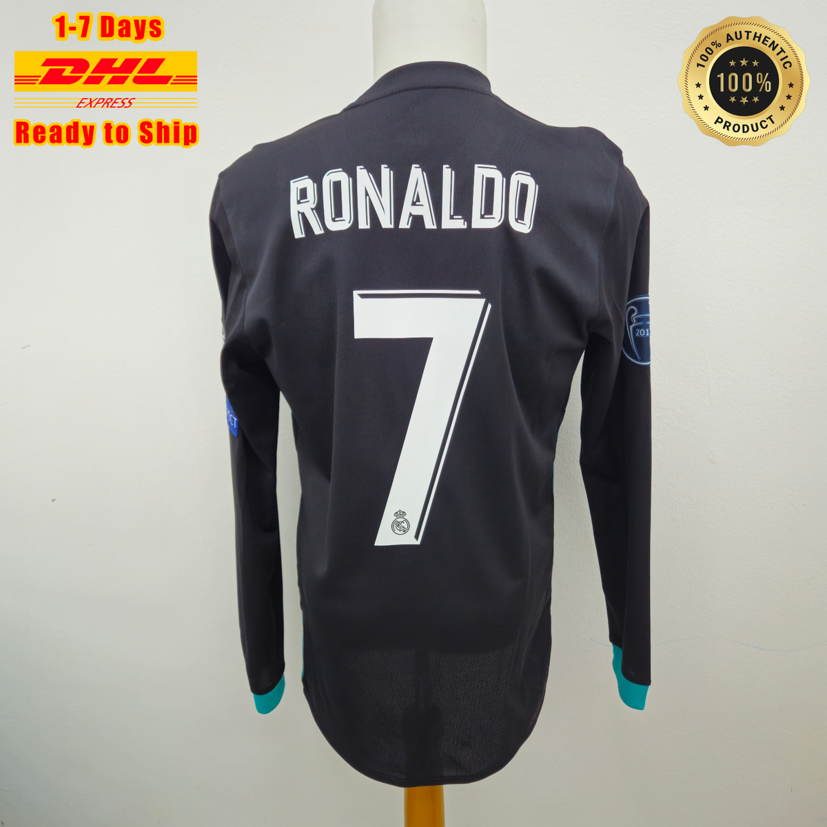 まぐろんReal Madrid RONALDO 7 長袖シャツ黒 Lサイズ Ronaldo #7 Real
