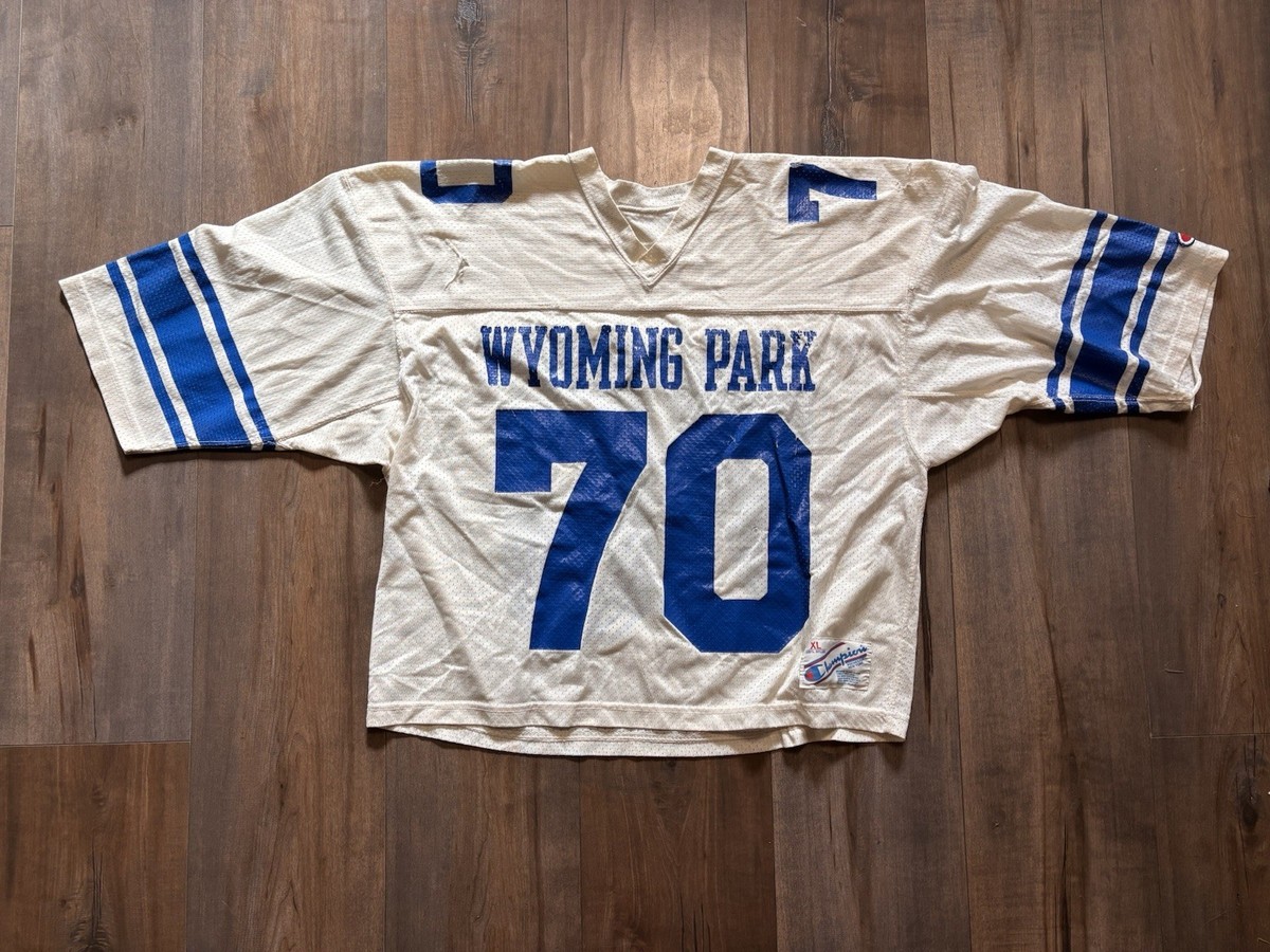 Vintage 80s Champion Made In USA White/Blue #70 Football Jersey