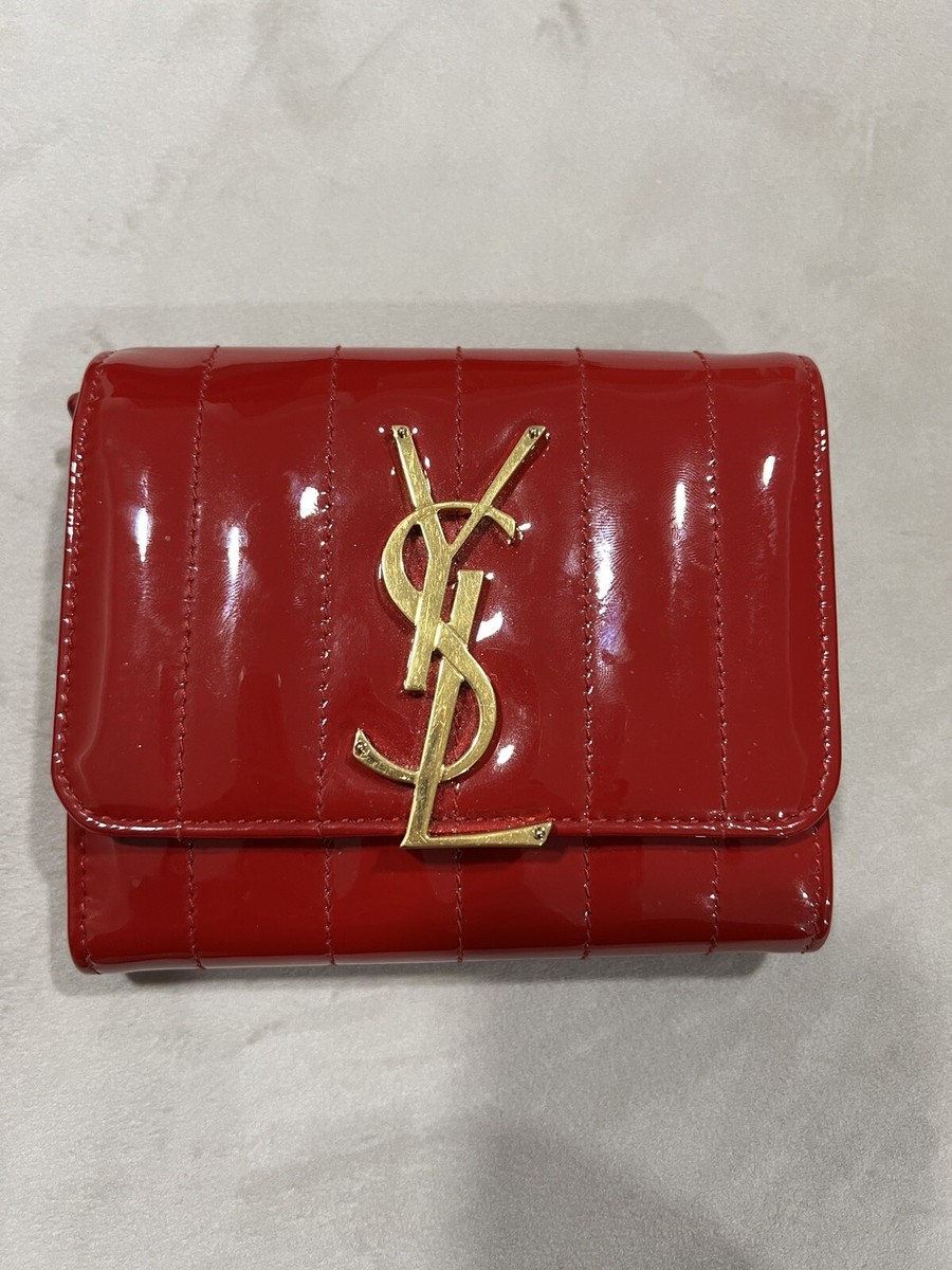 Authentic YSL Yves Saint Laurent Vicky Red Patent Leather Trifold