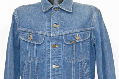 vintage 80s LEE DENIM RIDER BUTTON UP ZIG ZAG STITCH BLUE JEAN