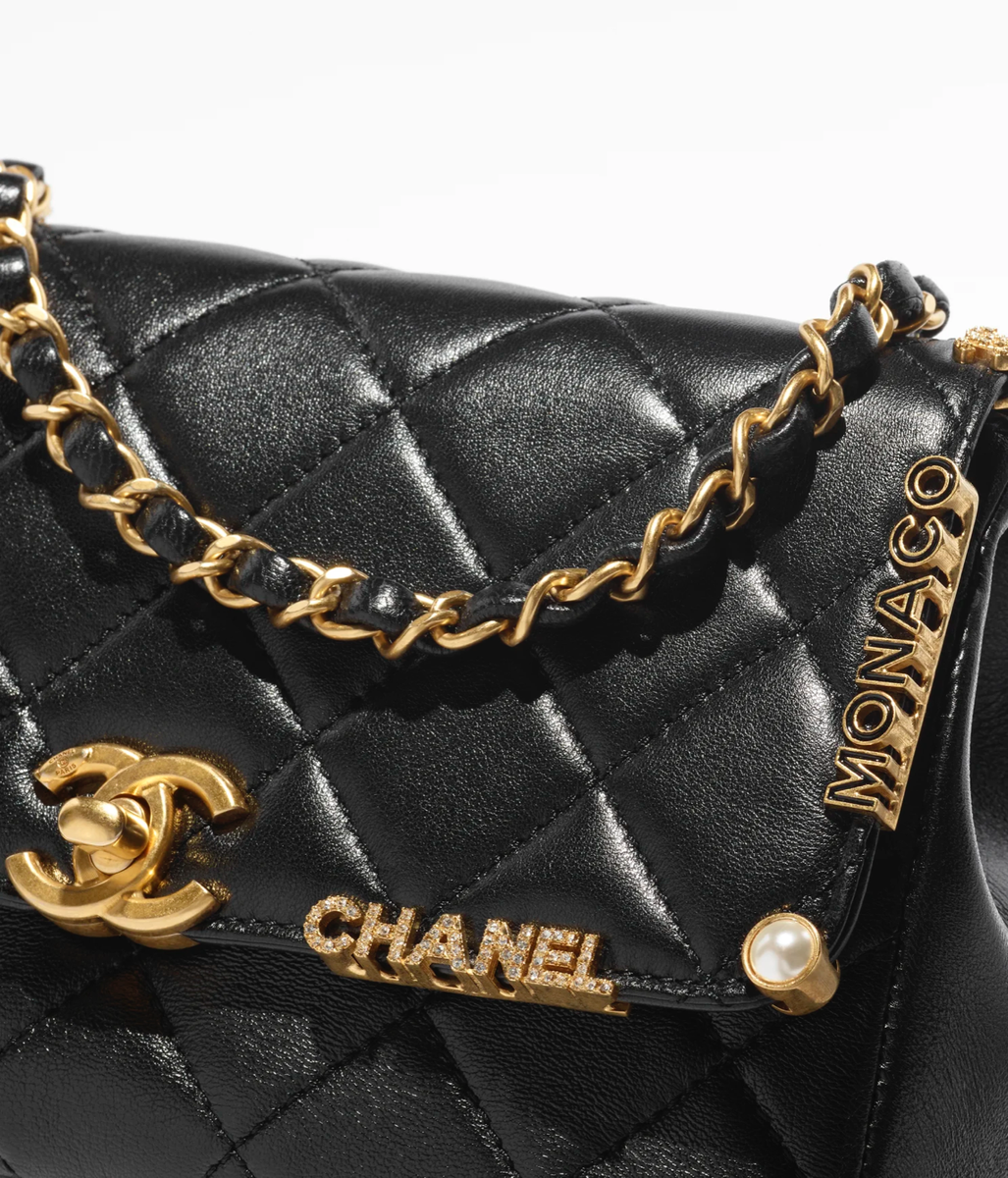 New 23C CHANEL Lambskin Mini Flap LIM ED Bag STRASS PEARLS Gold