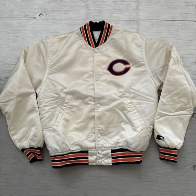 Vintage 90s Starter Pro Line NFL Chicago Bears White Satin