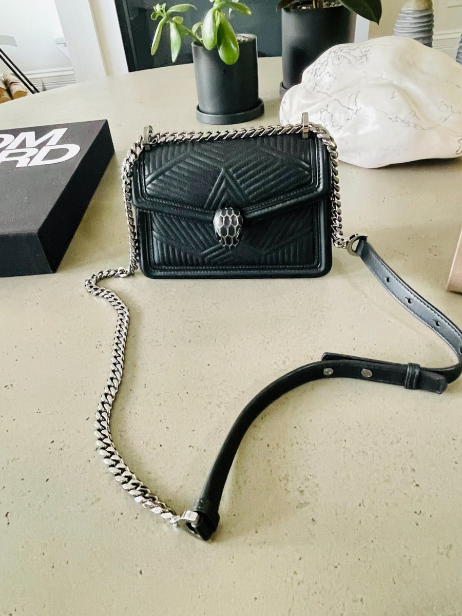 BVLARGI TOP HANDLE, SERPENTI DIAMOND BLAST SHOULDER BAG, BLACK | eBay