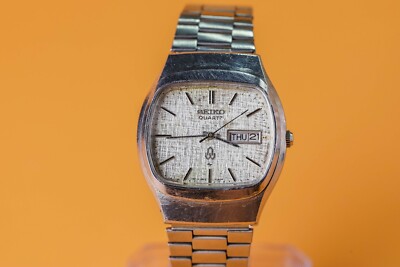 Seiko 0843-5040 Linen Dial 39x34mm Mens Quartz Watch | eBay