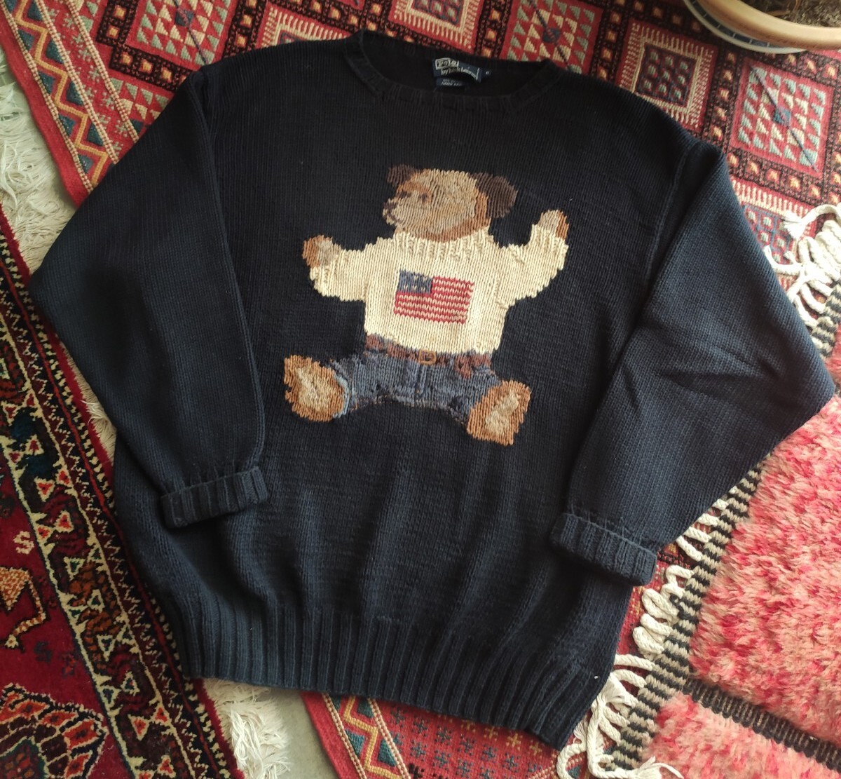 Vintage Polo Ralph Lauren Sit Down Og Bear Sweater 90s Rare Sz. XL