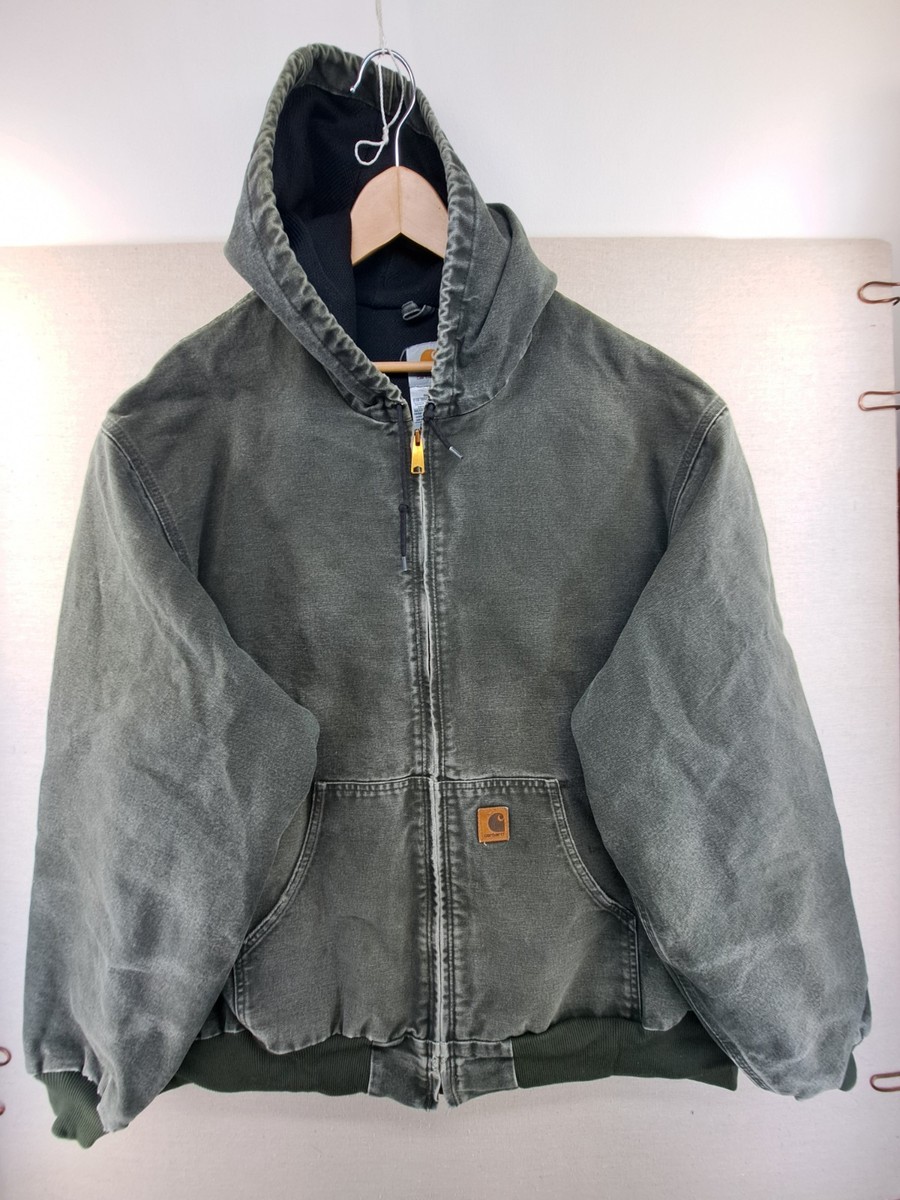 Vtg Carhartt J25 MOS Jacket Mens 4XL Tall Green Full Zip Hood Work
