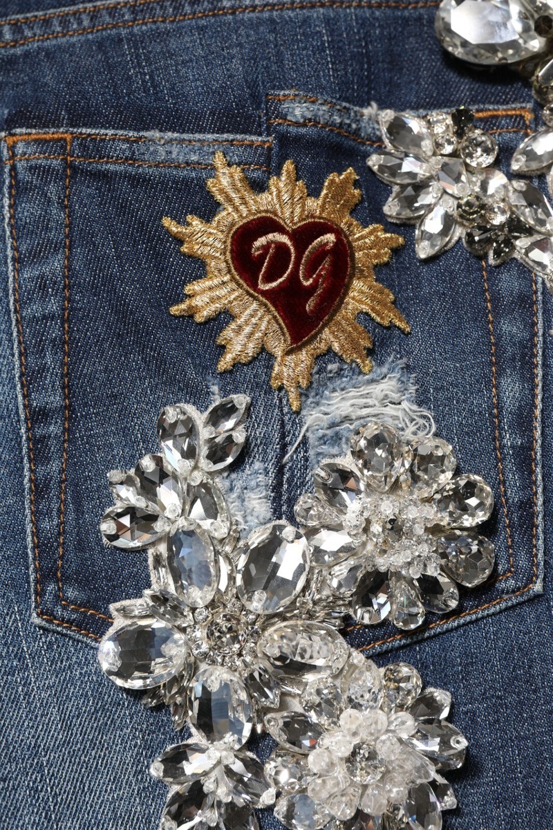 DOLCE & GABBANA Jeans Blue Cotton Rhinestone Embellish Denim IT44