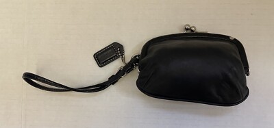 COACH VINTAGE BLACK/RED LEATHER KISSLOCK COIN PURSE With Hang tag