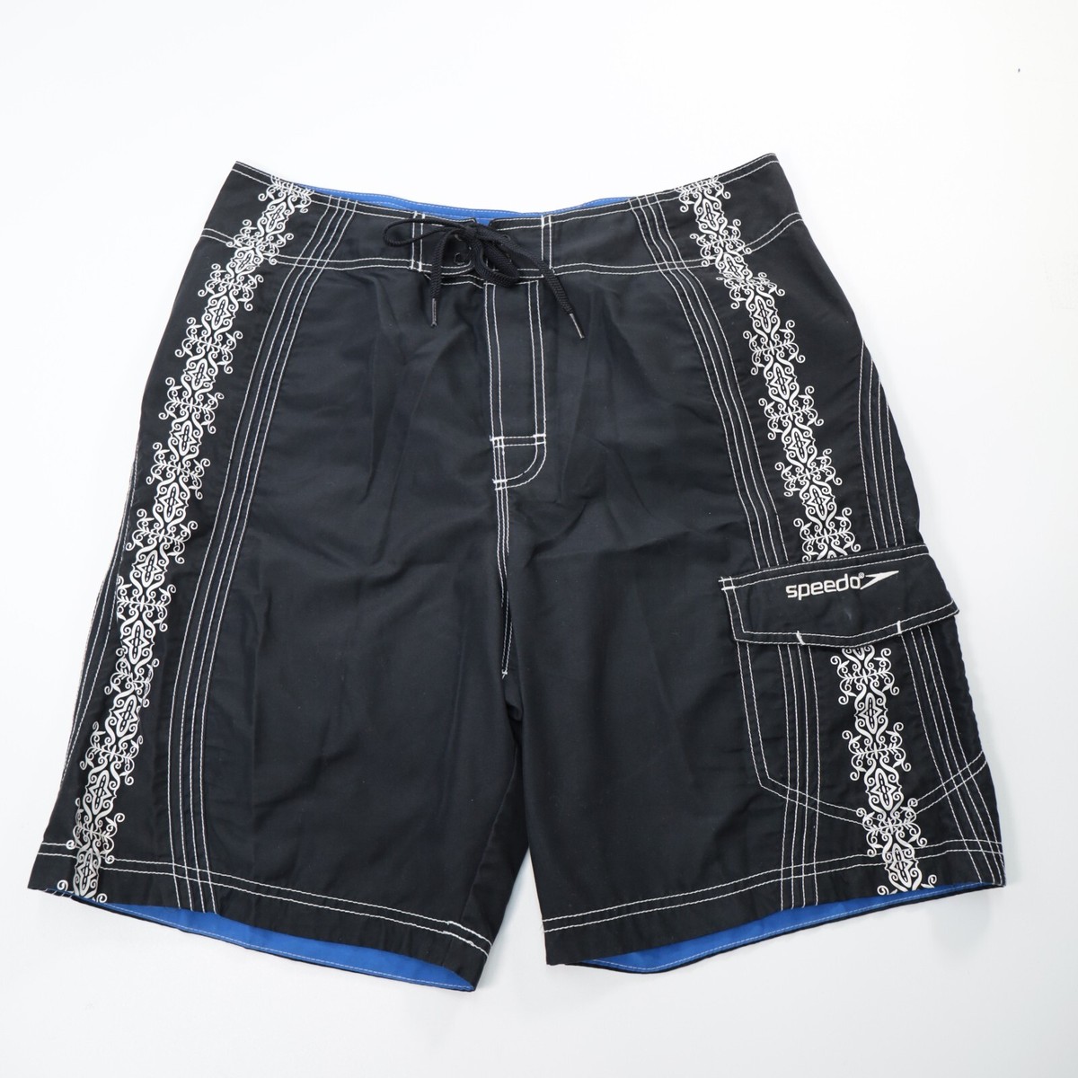 Speedo Board Shorts Size 34/M Black Vintage Hook Latch Fly Y2K era