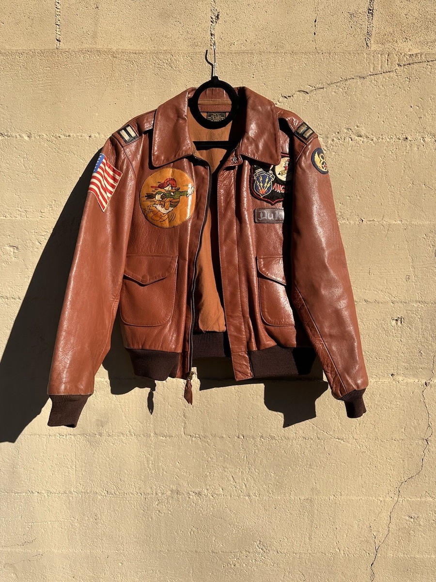 Vintage L & T Sportswear A-2 Leather Flight Bomber Jacket Size Xl