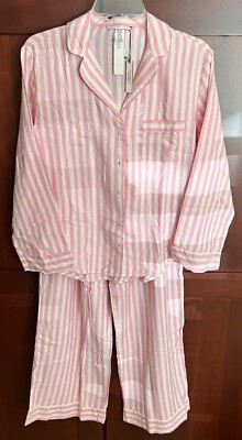 Victoria Secret Iconic Pink Striped 2 Pc Set PJ Silver Shimmer