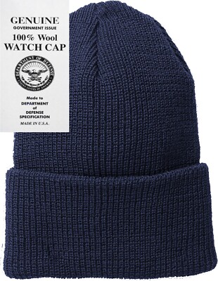 Navy Blue 100% Wool Hat Warm Winter Knitted Watch Cap USA Made | eBay