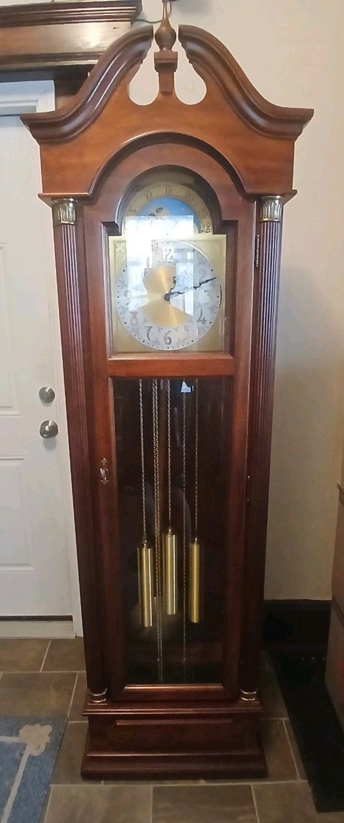VINTAGE-Ethan Allen Moondial Grandfather Clock Tri Chime Tested