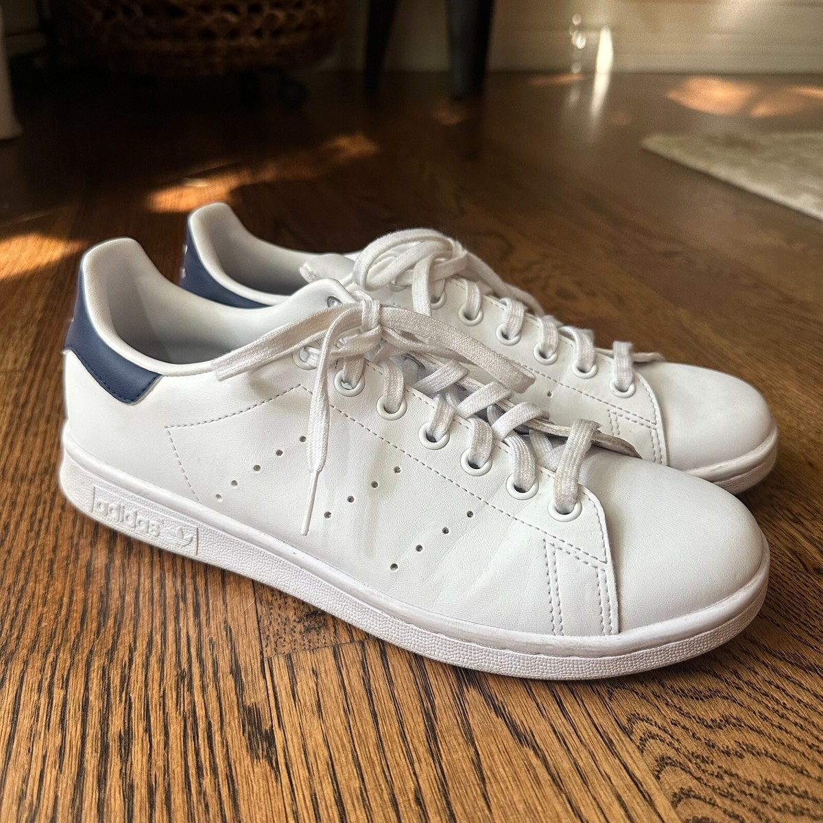 Adidas Stan Smith White/Navy Leather Court Shoes Sneakers Kids 7