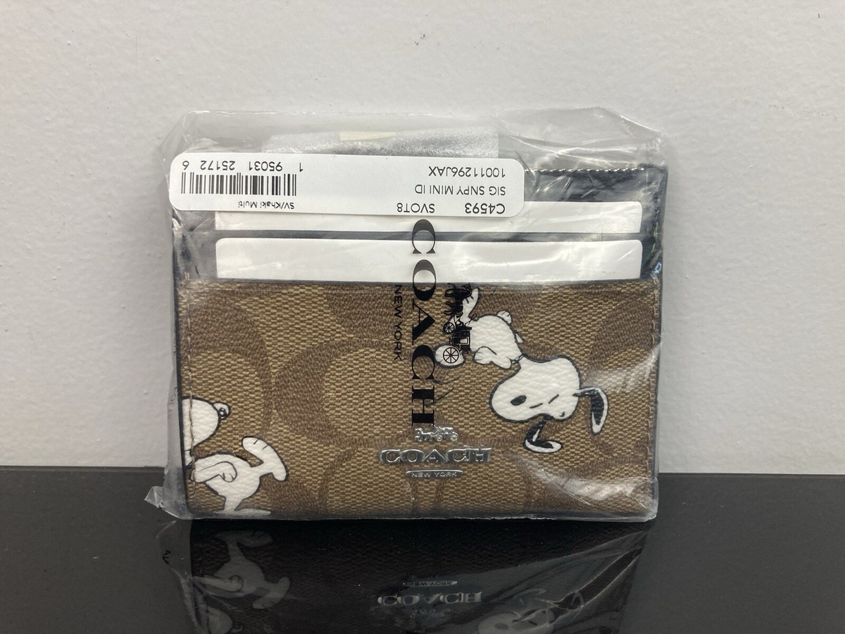 Coach X Peanuts Snoopy Mini Skinny Id Case Signature Canvas C4593