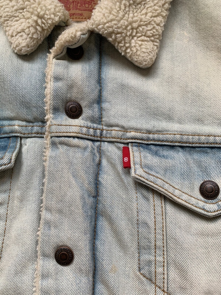 Supreme Levis Shearling Bleach Denim Trucker Jacket Size Medium | eBay