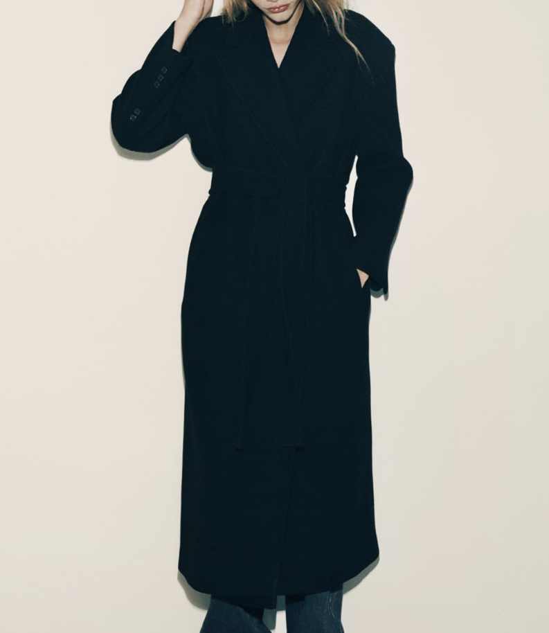 ZARA WOMEN NEW WOOL BLEND BELTED COAT LIMITED EDITION BLACK 9198