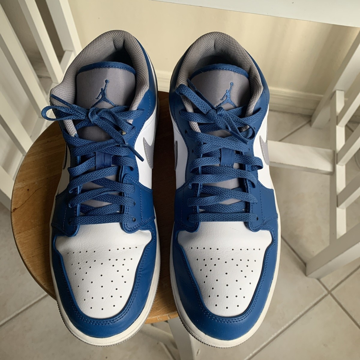 Nike Air Jordan 1 Low True Blue Grey White 553558-412 Men's Size