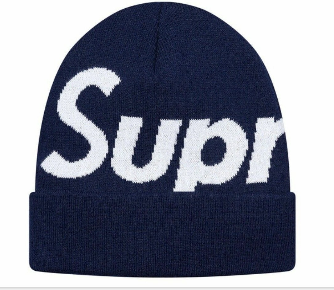 NEW Supreme Big Logo Beanie Navy Blue FW17 IN HAND 100% Authentic