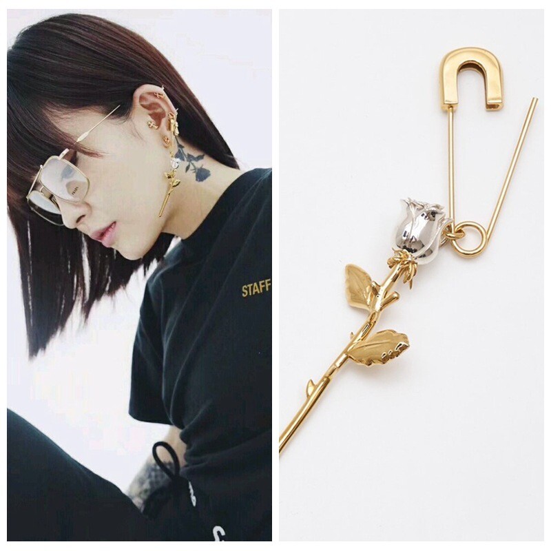 AMBUSH Rose Charm Safty Pin Women Earring Drop Shape Single