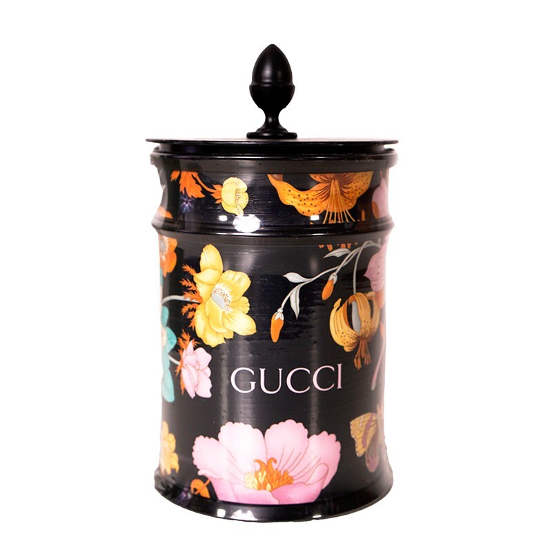 NEW $395 GUCCI Black Metal Container Freesia FLORA FLORAL PRINT