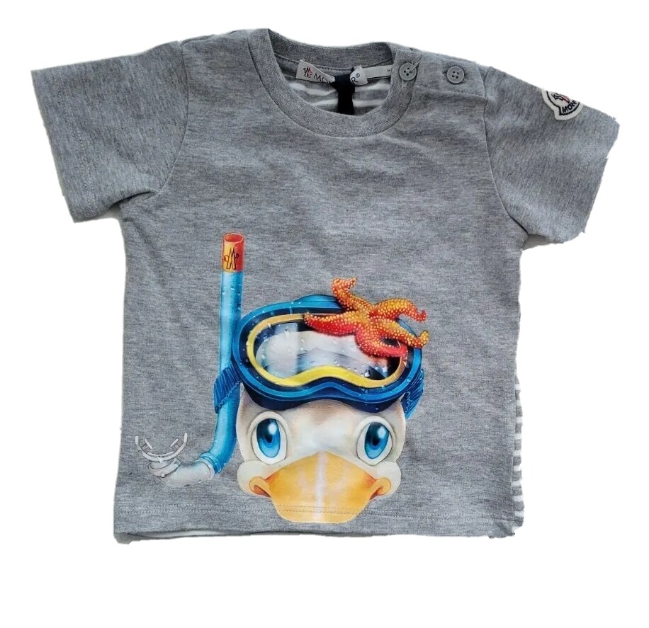 NWT NEW Moncler baby boys gray short sleeve duck print logo T
