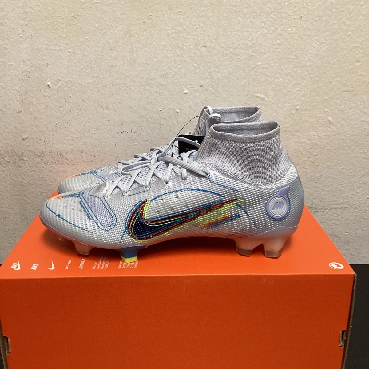 NIKE MERCURIAL SUPERFLY 8 ELITE FG GREY/BLACK BLUE SOCCER CLEATS