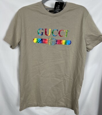 Gucci Rainbow Logo Tee Tan Short Sleeve T-Shirt Size Medium | eBay