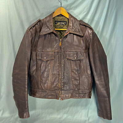 SIZE 44 VINTAGE 70s AMF HARLEY BROWN LEATHER MOTORCYCLE JACKET