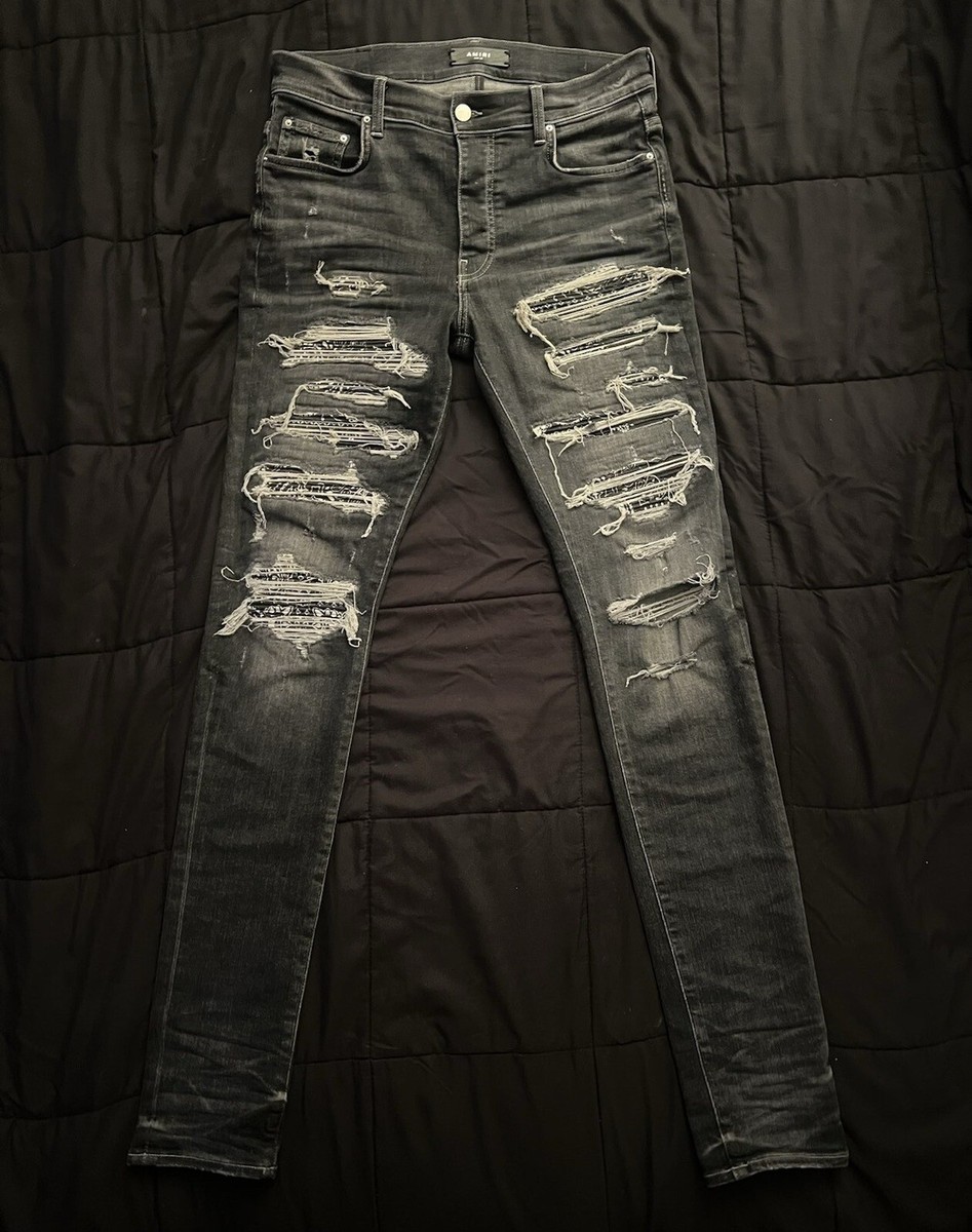 AMIRI Black Bandana Thrasher Distressed Jeans Size 32 | eBay