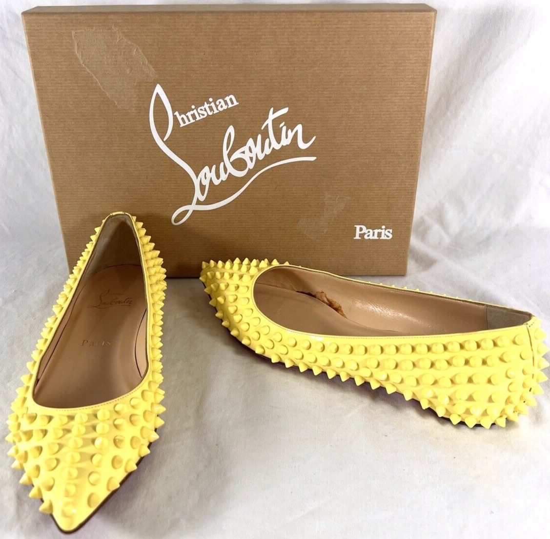 CHRISTIAN LOUBOUTIN Pigalle Spikes Ballet Flats Yellow Leather 36