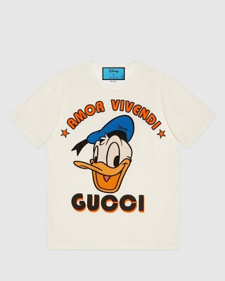 Gucci Donald Duck Amor Vivendi Ivory Jersey T-Shirt XS (Oversized