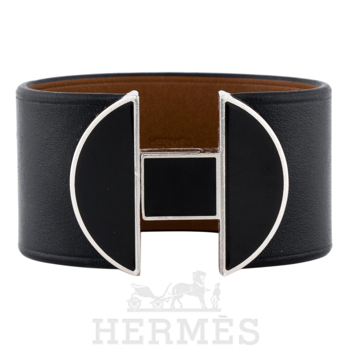 HERMES Tad Manchette Black Calfskin Leather Bracelet Size T3 - New