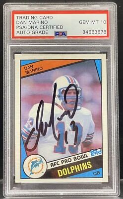 Dan Marino Signed 1984 Topps Rookie Card Miami Dolphins Gem 10