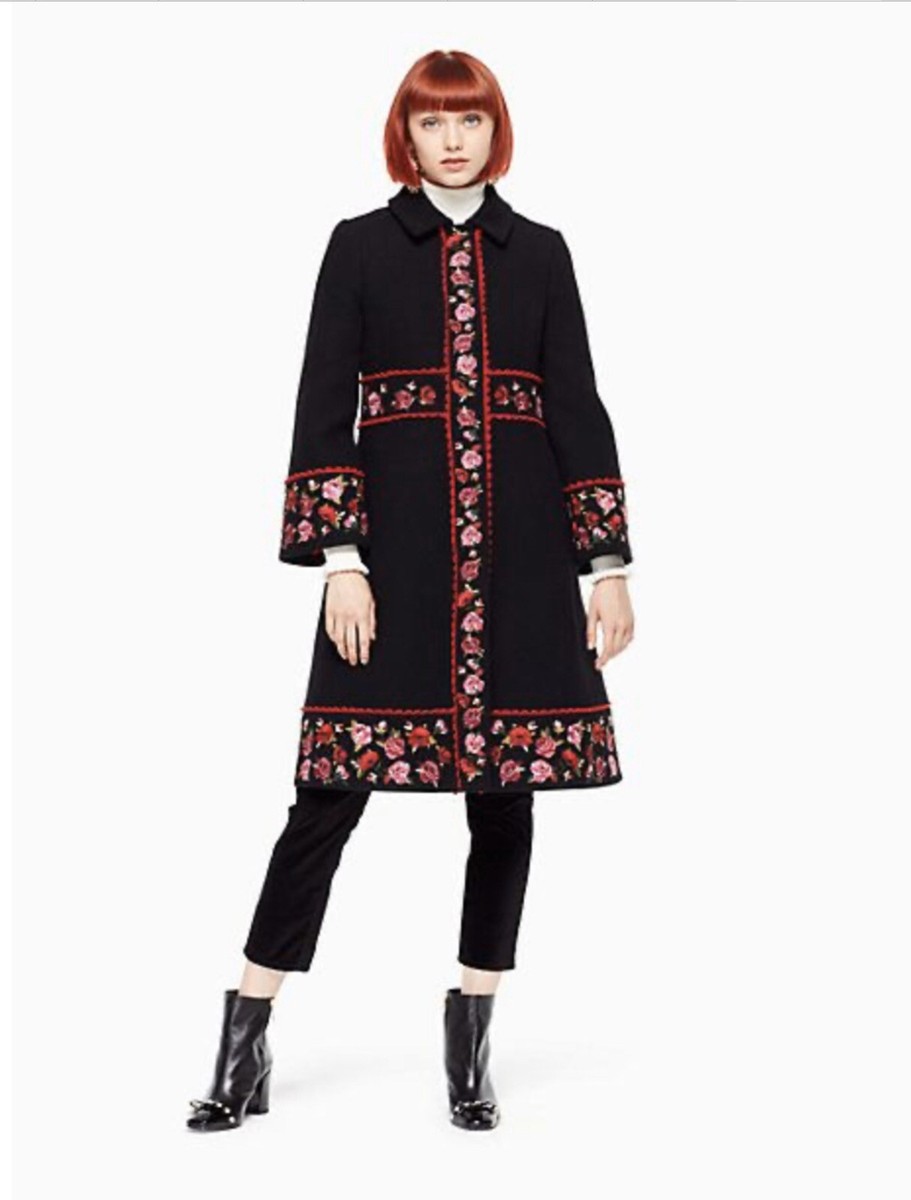 Kate Spade Flower Floral Embroidered Black Wool Madison Ave Lanni