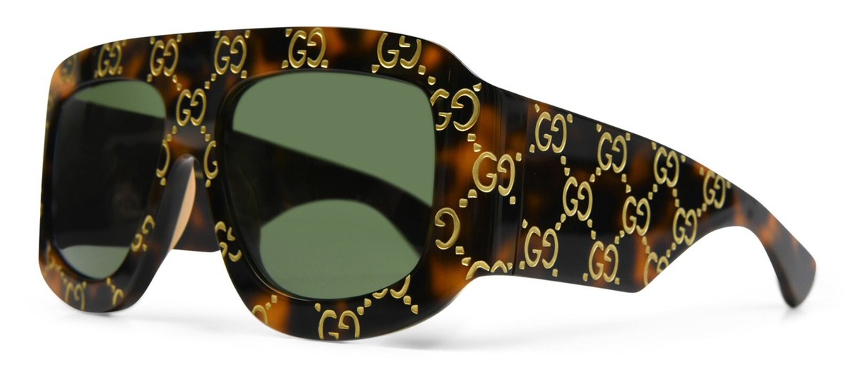 Gucci GG0983S 002 Havana Gold Green Lens Soft Square Oversize