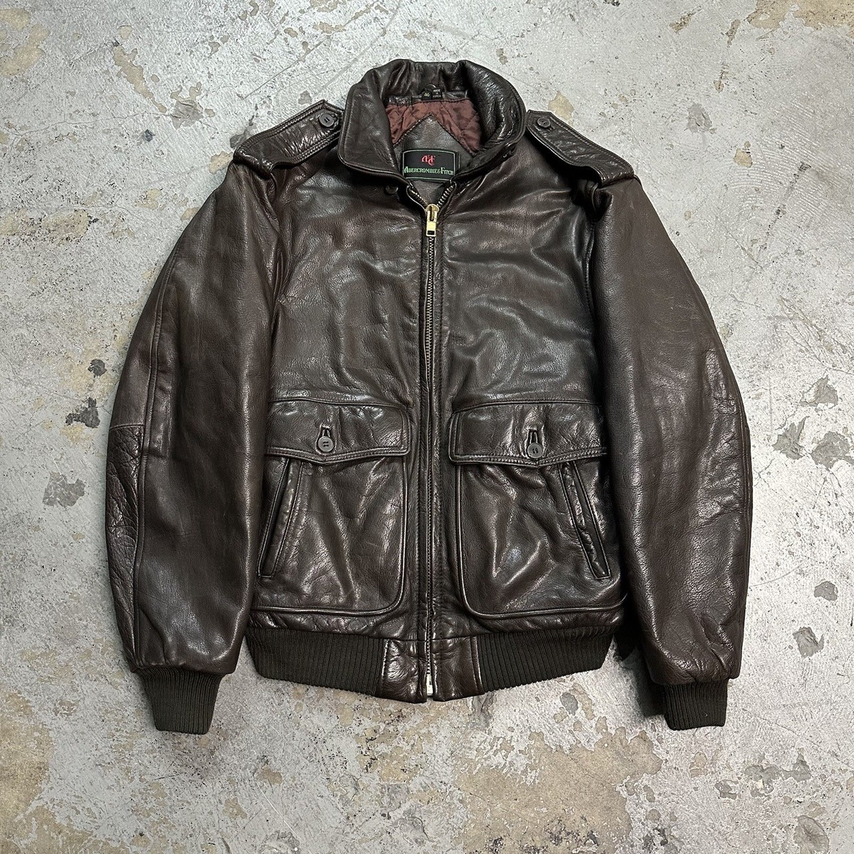 Vintage 80s Abercrombie & Fitch A-2 Military Flight Leather Jacket