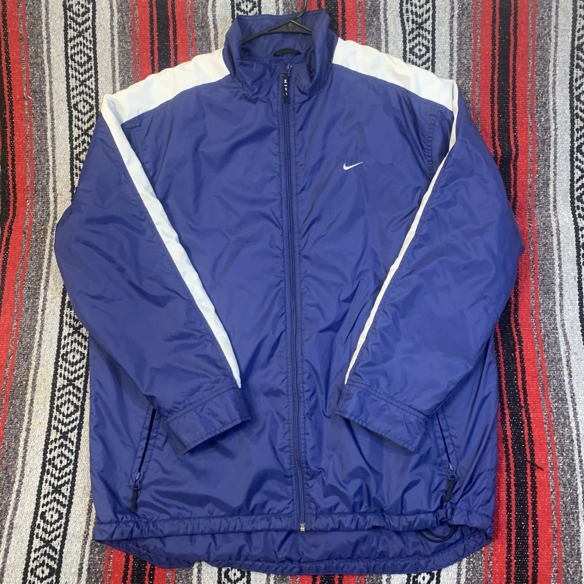Vintage 90s Y2k Nike Quilt Lined Jacket Spell Out Blue White XL