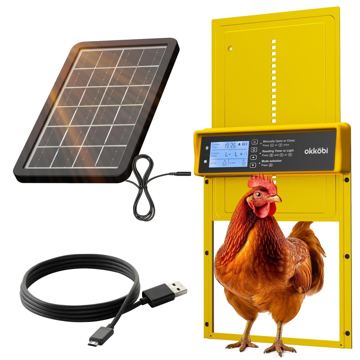 Okkobi Automatic Chicken Coop Door Solar Powered - LCD Display
