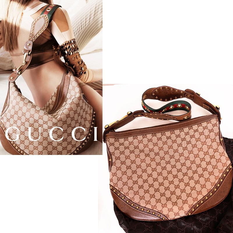 2005 VINTAGE GUCCI Brown GG Canvas Leather Pelham PRINT AD RUNWAY