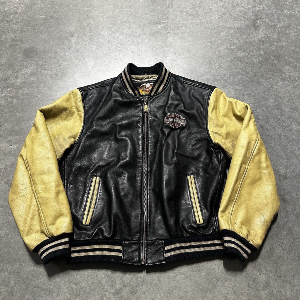 Vintage 90s Harley Davidson Black Leather Varsity Jacket Men's