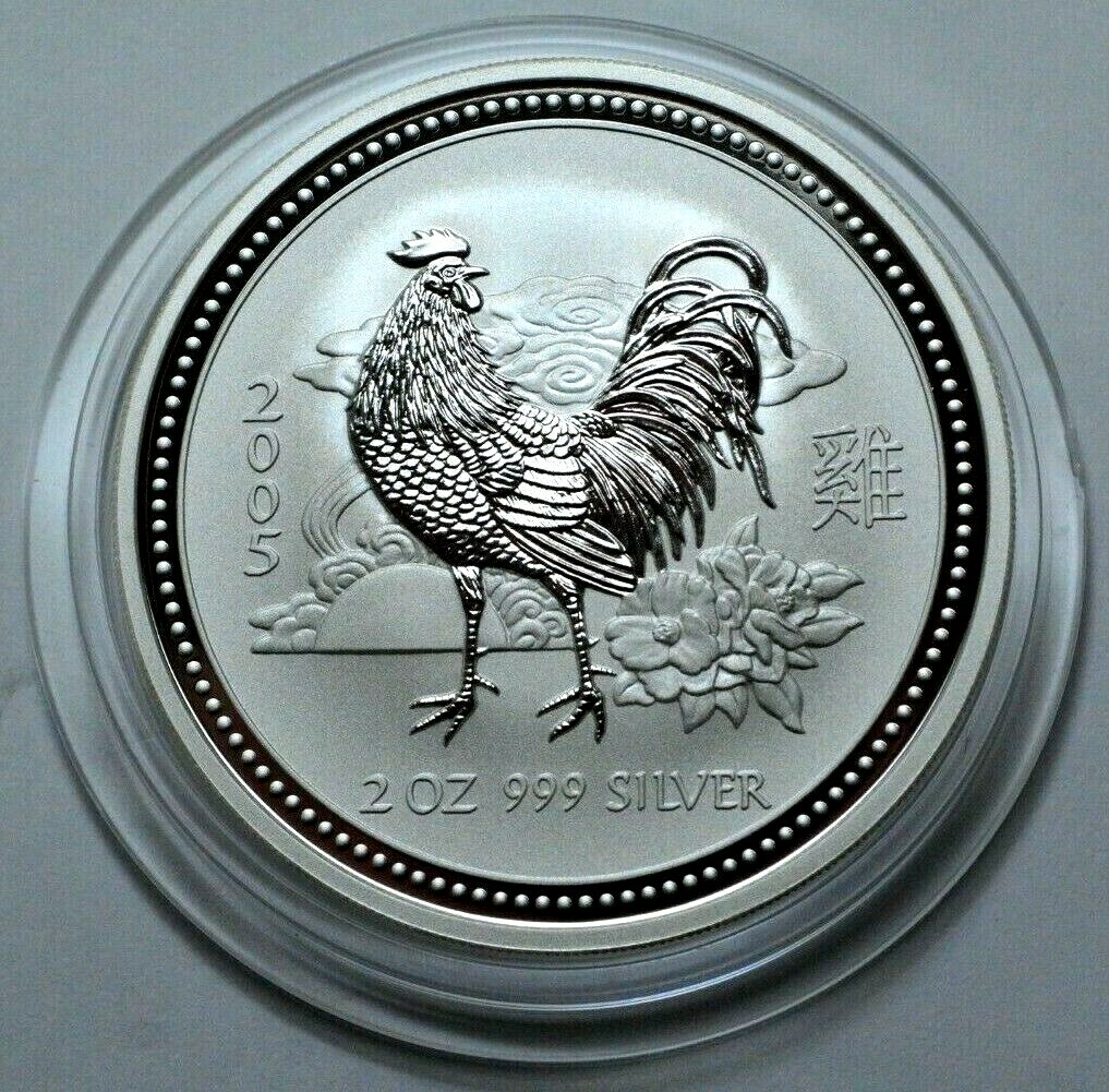 2005 2 Oz 999 Silver Australia 2 Dollars Lunar Year of the Rooster