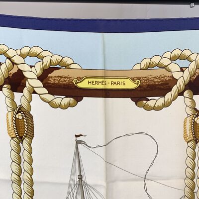Authentic Hermes Vintage Blue Silk Scarf Nautical Tribord 1968