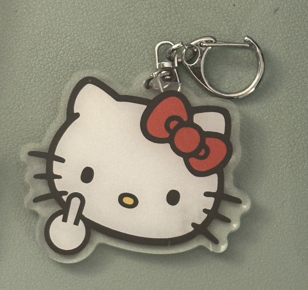Hello Kitty Middle Finger Keychain – Funny Sanrio Acrylic Keyring