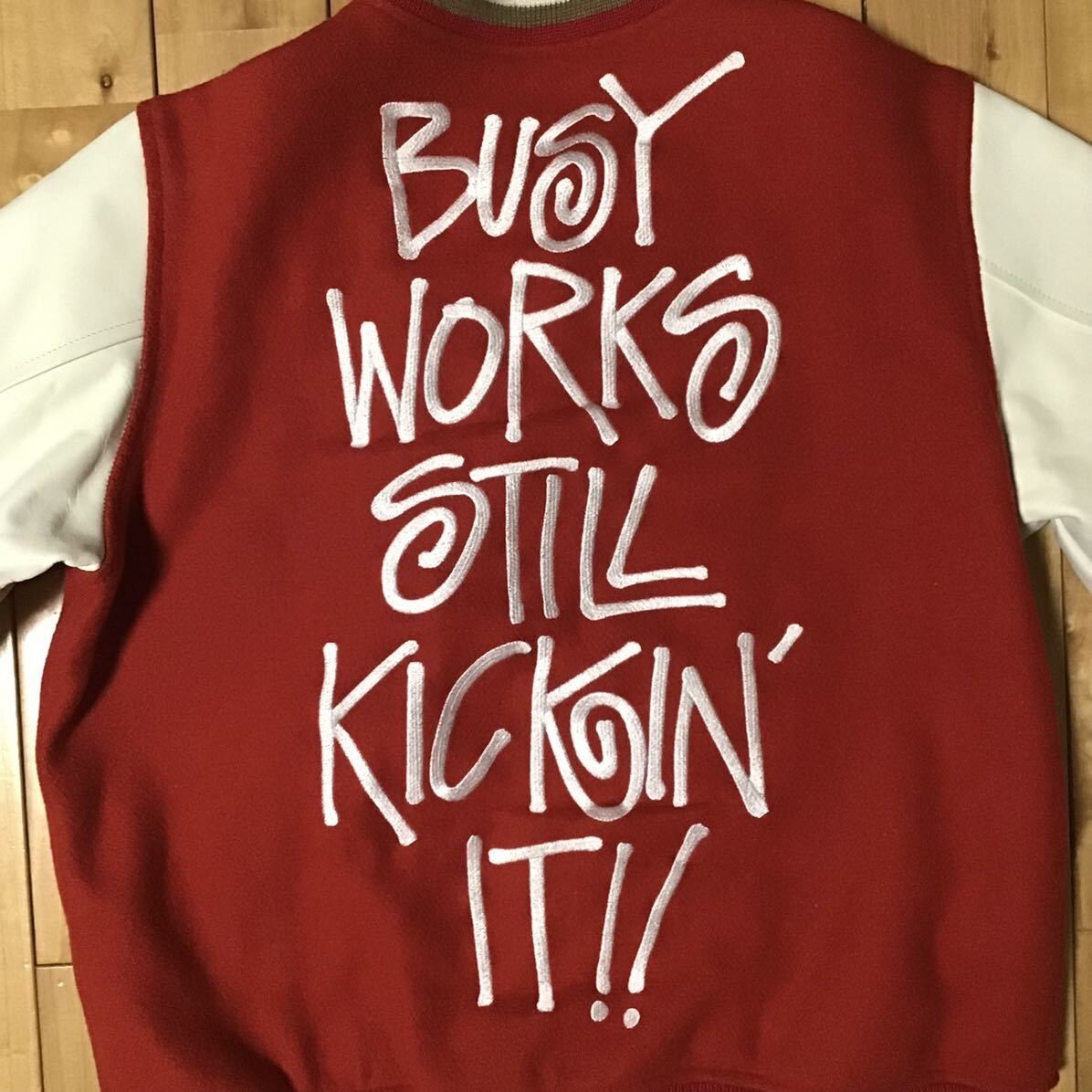 BAPE × stussy sleeve leather varsity jacket A Bathing Ape Size M