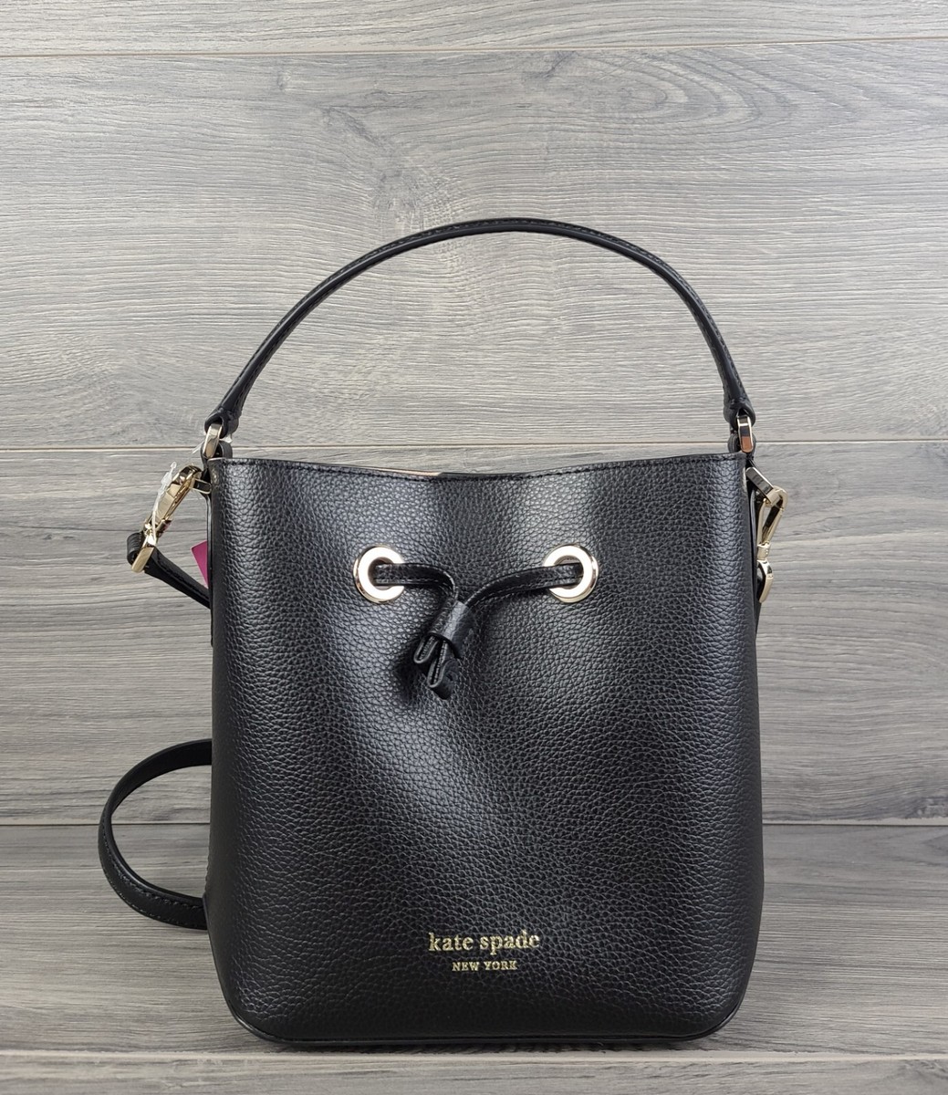 Kate Spade Tote Refined Grain Leather Small Bucket Handbag (Black