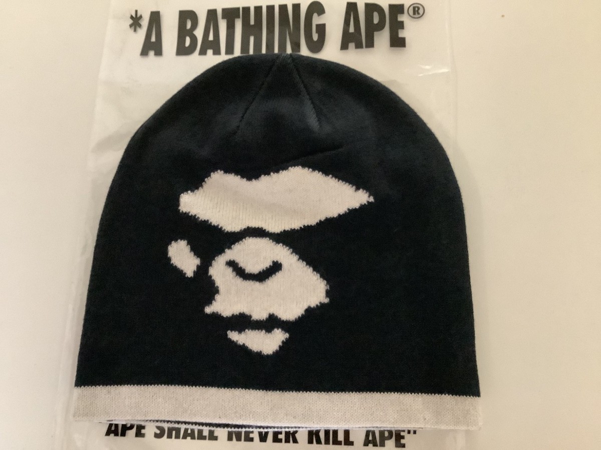 Authentic a bathing ape bape mad ape face beanie black new knit