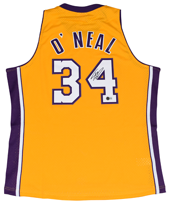 SHAQUILLE O'NEAL SIGNED LOS ANGELES LAKERS #34 MITCHELL & NESS